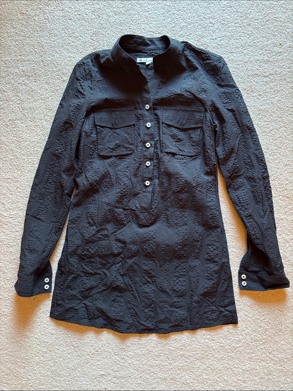 Tilley Black Textured Button-Front Tunic